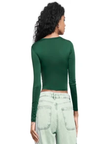 Moderna & Slim KIT 3: Women's Long Sleeve Top - Mid-Season Compression Tight Simple Casual Elegant Party Backless Beach - 長款黑色,綠色和灰色 - 查看 5