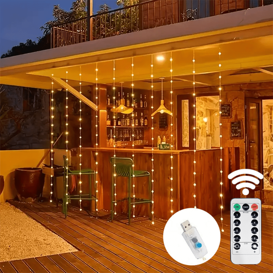 LED Lichterkette Vorhang mit USB-Anschluss, 8 Blitzmodi, mit Fernbedienung, geeignet für Weihnachten, Halloween, Hochzeit, Geburtstag, Party, Schlafzimmer, Feiertags Dekoration