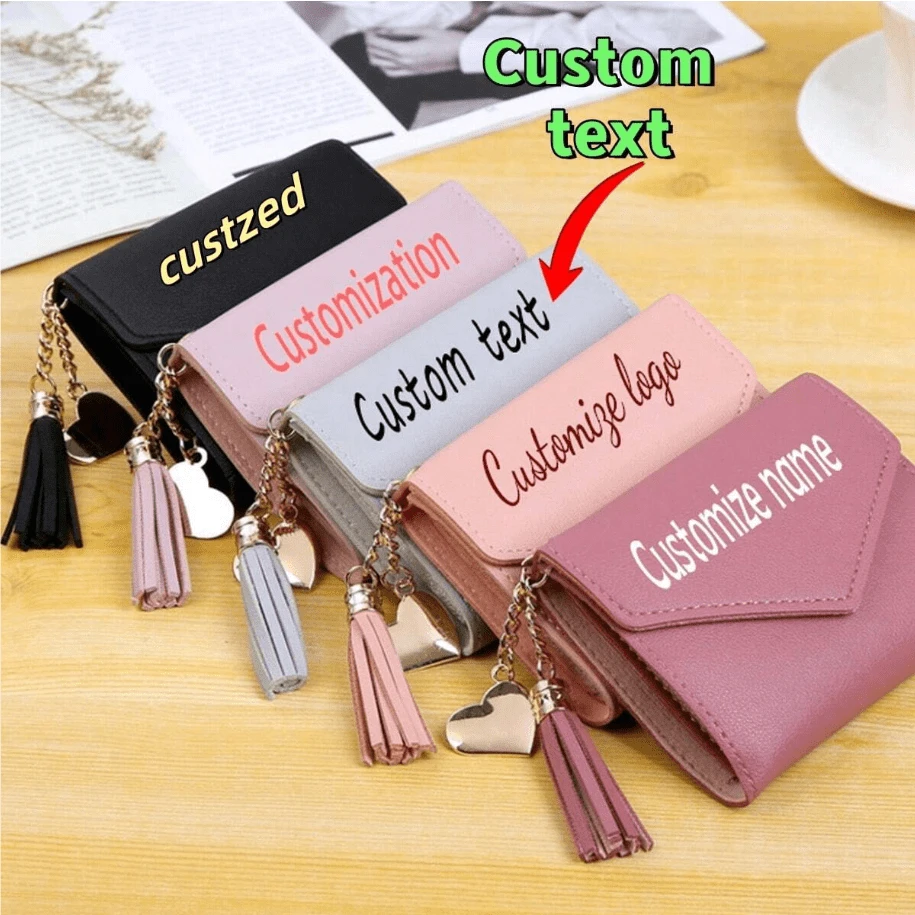 Personalized Heart Shaped Tassel Wallet - Custom Text Women's Card Holder & ID Case, Perfect Gift For Girlfriend, Women Wallet & Red Wallet, Multi-Functional, Spacious, Functional, Foldable, Practical, All Purpose, Customized, Minimalist, Kawaii, Vacay Vibe/Holiday, Casual, Basics, Hot Pink, Royal Blue, Green, Burgundy