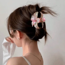 4pcs/1pc Ladies 7.8cm/3.07in Pink Blue Green Red Gradient Color Large Flower-Shaped Hair Clip Fashionable, Versatile, High-End And Elegant Temperament Simple Minimalist Hair Claw Hair Accessories Suitable For Daily Leisure Party Commuting Vacation Hair Wash Face Bath Makeup Match Clothes Use Accessories Headgear Accessories, Beach Accessories, Claw Clip