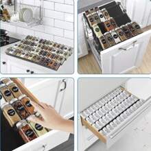 1pc Black Spice Drawer Storage Box, 4pcs Acrylic Drawer Spice Organizer Rack Tray, Suitable For Drawers/Countertops