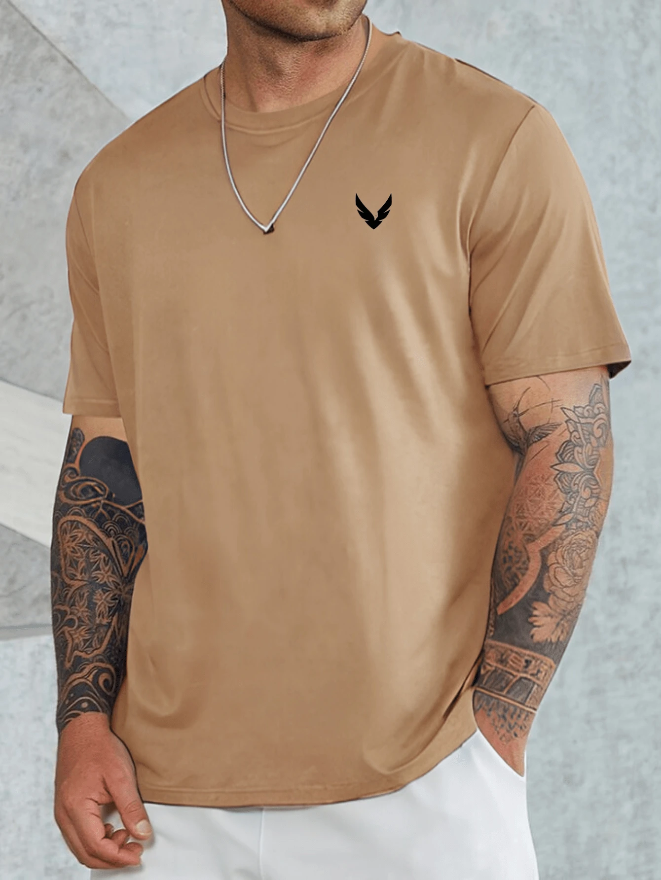 Men's Basic Bird T-Shirt 100% Cotton Shirt - Màu be - Xem 1