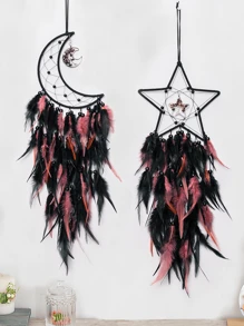 1 Stück schwarzer & rosa Kristall Lebensbaum Federtraum Catcher Wanddekoration im Gothic Stil, handgemacht mit Kristallsteinen