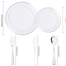 50pcs Silver Plastic Plates, Silver Disposable Dinnerware Set Includes Plates, Dessert/Salad Plates, Silver Forks, Knives And Spoons - Serves 10/25/50 People, Tableware Set Perfect For Weddings, Holidays, Parties