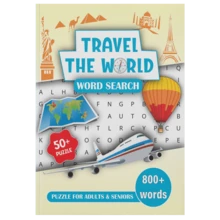 1PC Travel‑Icon Collage Paperback – Travel The World Word Search Book,Colorful Landmark & Map Cover Style + 800+ Large‑Print Word Puzzles Featuring Capitals, Cultural Sites & Destinations,Perfect Gift For Adults & Seniors / Travel Word Search Book