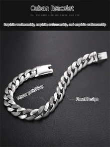 1 pièce Bracelet large chaîne cubaine plaqué argent sterling S925, style minimaliste polyvalent unisexe, pour la décoration quotidienne, cadeau pour la famille, les amis, le petit ami/la petite amie, la Saint-Valentin, Noël