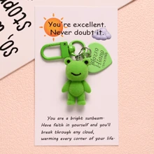 1pc Cute Flocking Fun Frog Keychain Pendant Car Keychain Creative Decorative Pendant Back To School