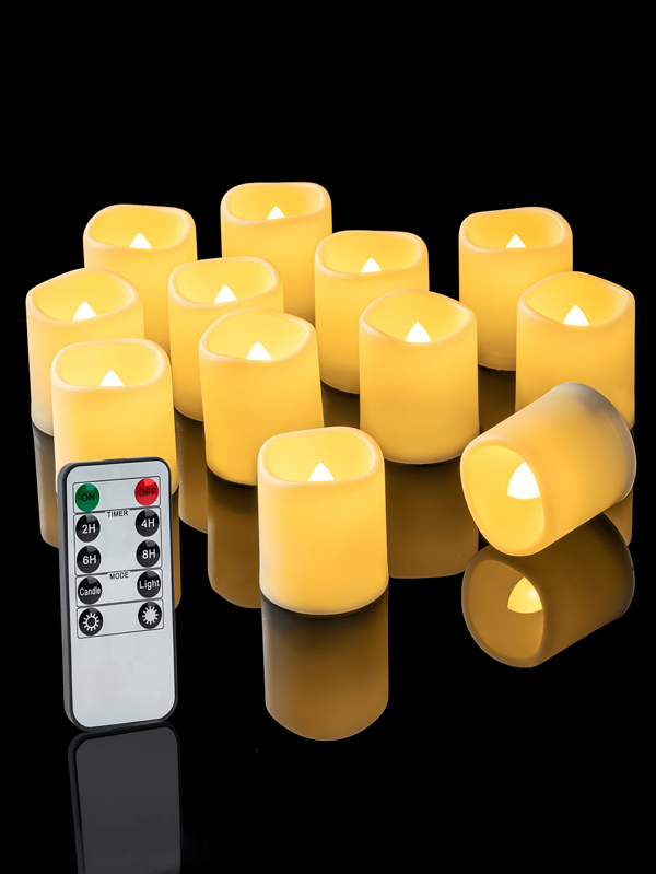 6/12/24 pezzi Candele a controllo remoto, durata 400+ ore, timer 2/4/6/8 ore, candele a led per desideri, candeline a batteria, bianco caldo, adatte per feste, matrimoni, decorazione della casa, tavolo, Ognissanti, Natale (batterie incluse)