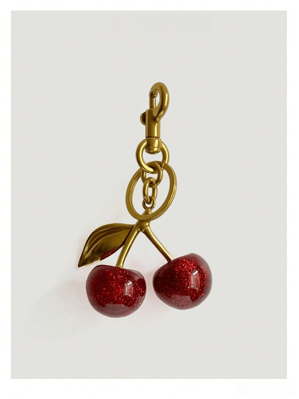 1 Pieza Colgante de llavero en forma de cereza grande de rojo, dije de cereza brillante de resina y metal, accesorio de decoración regalo para novia, mamá, mujer