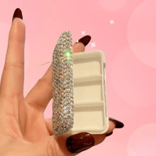 1 pieza Estuche de pastillas decorado con mini strass, caja de pastillas portátil pequeña y lujosa, estuche de almacenamiento de compartimentos con strass de alta gama para medicamentos de la mañana, tarde y noche
