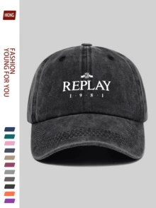 1pc "REPLAY" Fashionable Printed Baseball Cap, Funny Print Design, Black Papa Truckers Hat, Breathable & Comfortable, Solid Color Minimalist Retro Dad Hat, Adjustable Size, Suitable For All Seasons, Summer Outdoor Fishing Cap, Versatile For Men And Women, Ideal For Outdoor Cycling, Sports, Hiking, Fishing, Hunting, Father Fishing Holiday Birthday Gift - A - View 3