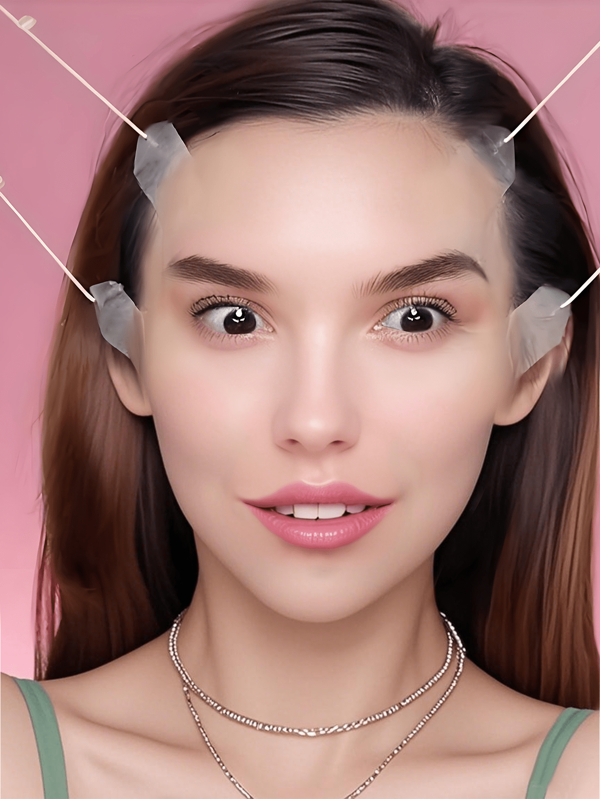 Un conjunto de cinta facial y vendajes que incluye 18 piezas de cinta facial invisible, junto con 4 correas ajustables, adecuado para el cuello, la línea de la mandíbula y el área del doble mentón, reutilizable e inodoro.