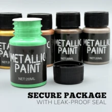 6 Metallic Acrylic Paints + 2 Brushes – Rich Pigments, 20ml Each, For Rock, Leather, Glass, Ceramic, Fabric - Sets - View 5