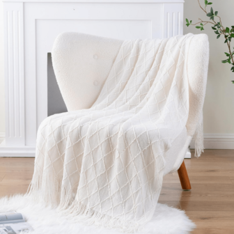 鼠尾草绿色盖毯，适合沙发，波西米亚风家居装饰，浅蓝色盖毯，适合沙发，客厅