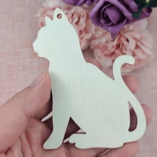 Unfinished Wooden Cat Shape Pieces, Natural Wood Cat Slices Craft, DIY Painting Decoration, Suitable For Hanging