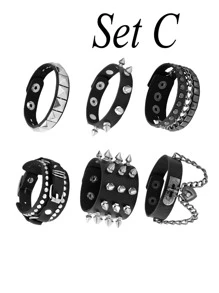 Brazalete de remaches negro multicapa, colgante con forma de corazón, brazalete de cadena con tachuelas, pulsera deportiva punk rock ajustable