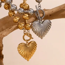 VKHK 1 Stück Vintage 18K vergoldete Edelstahl Herz Anhänger Halskette, geeignet für Frauen Alltag & Hochzeit, Geschenk