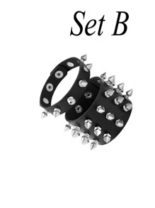 Brazalete de remaches negro multicapa, colgante con forma de corazón, brazalete de cadena con tachuelas, pulsera deportiva punk rock ajustable