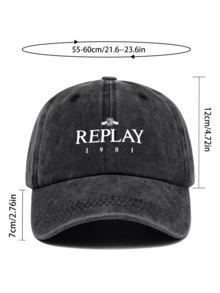 1pc "REPLAY" Fashionable Printed Baseball Cap, Funny Print Design, Black Papa Truckers Hat, Breathable & Comfortable, Solid Color Minimalist Retro Dad Hat, Adjustable Size, Suitable For All Seasons, Summer Outdoor Fishing Cap, Versatile For Men And Women, Ideal For Outdoor Cycling, Sports, Hiking, Fishing, Hunting, Father Fishing Holiday Birthday Gift - A - View 4