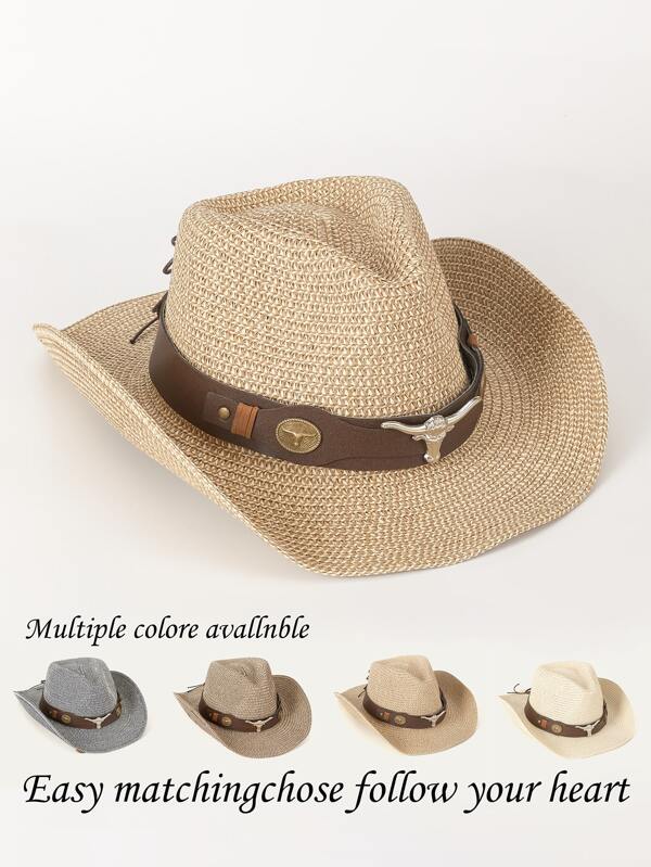 1pc Boho Animal Print Studded Color Block Water Drop Shaped Fedora Hat, Versatile For Men, All Seasons