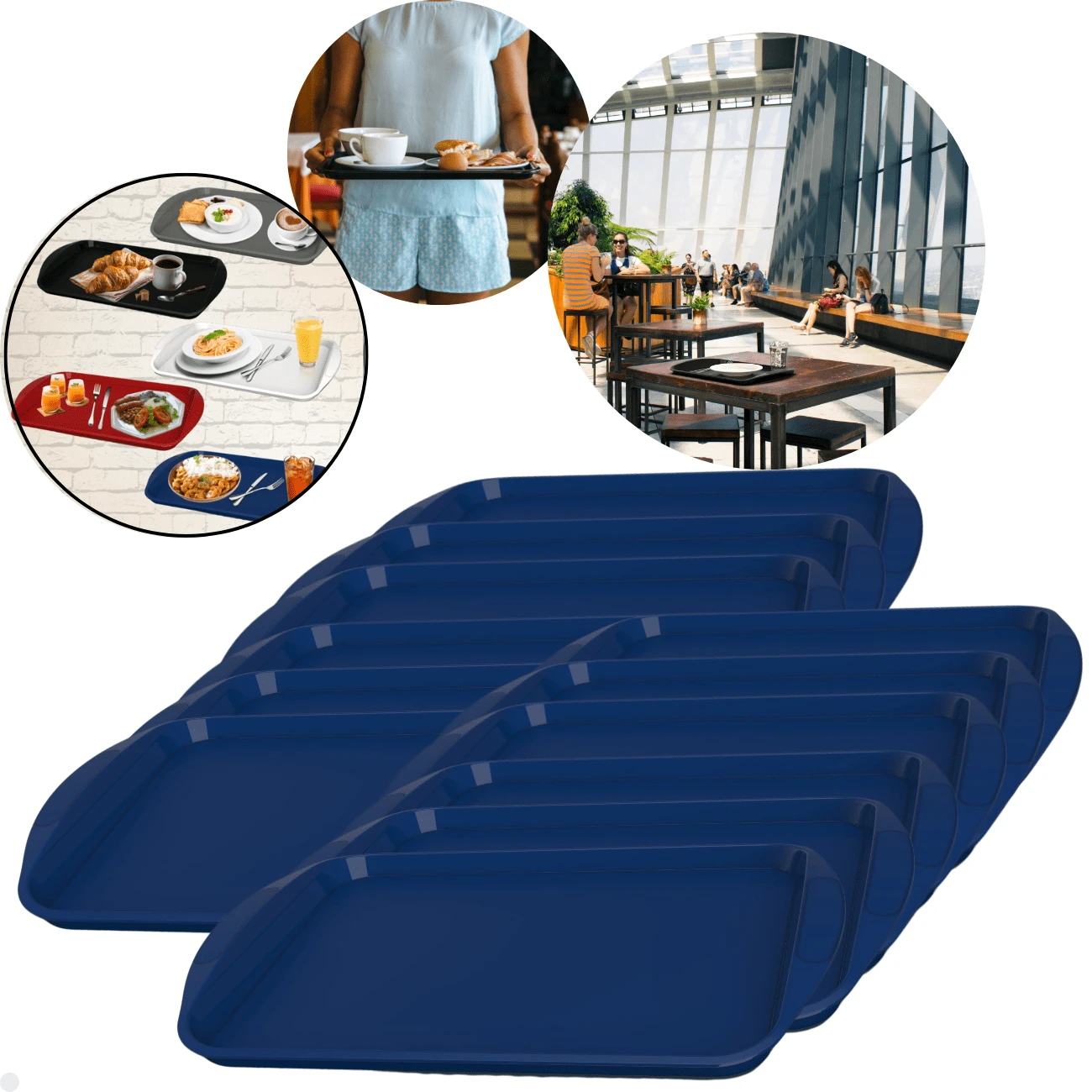 Kit With 12 Rectangular Multipurpose Trays 44x30.7 Cm Resistant Self-Service Fast Food Restaurant - Azul - Ver 1