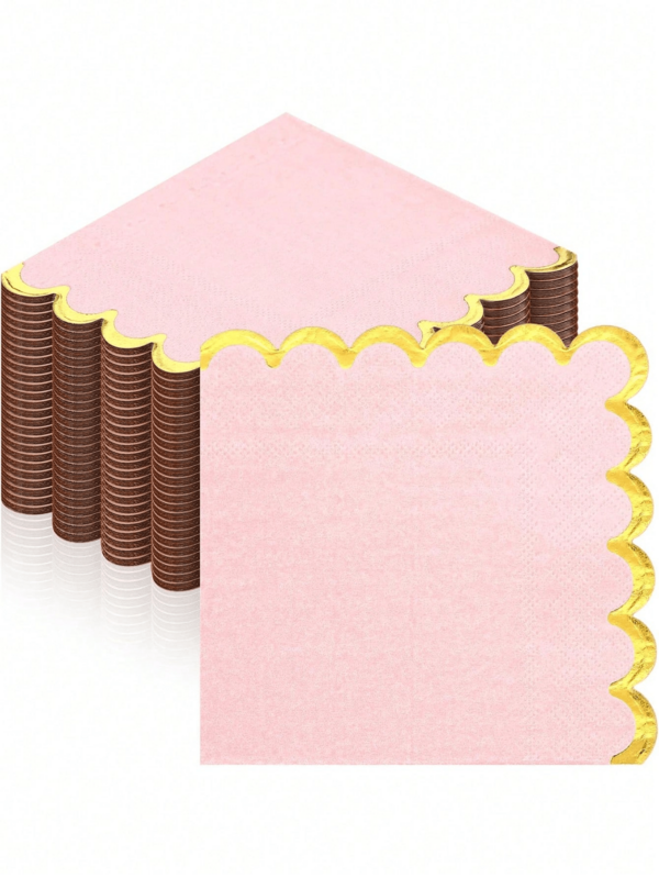 20/40/80pcs Scalloped Cocktail Napkins With Gold Foil Accents Beverage Napkins Scalloped Disposable Paper Napkins For Wedding Dinner Birthday Party Supplies 5 X 5''