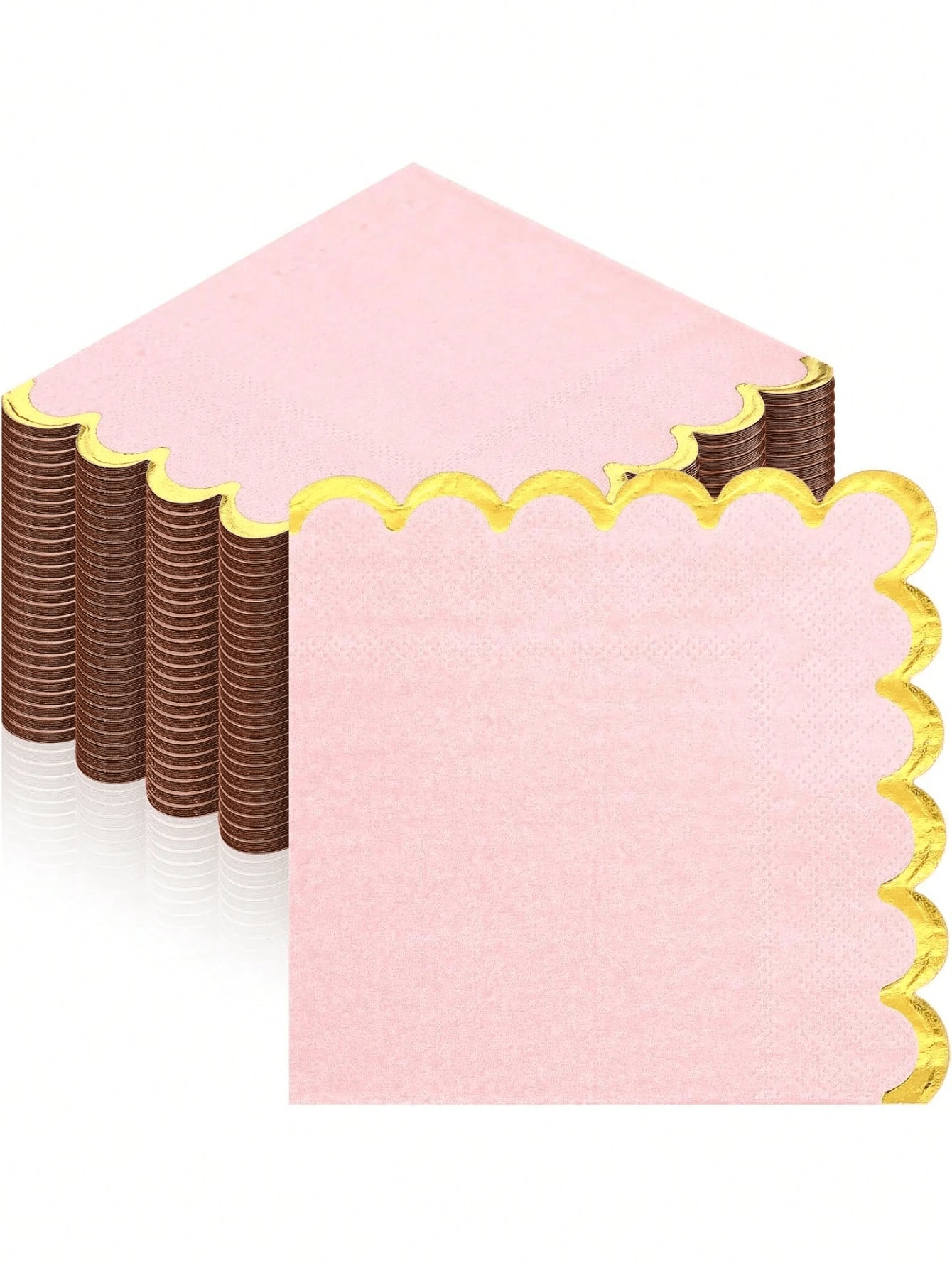 20/40/80pcs Scalloped Cocktail Napkins With Gold Foil Accents Beverage Napkins Scalloped Disposable Paper Napkins For Wedding Dinner Birthday Party Supplies 5 X 5''