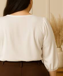 Blusa Feminina Manga 3/4 Plus Size Elegante Trabalho Ferias Outono Inverno Alfaiataria Social Casual