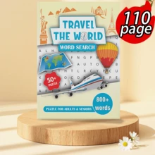 1PC Travel‑Icon Collage Paperback – Travel The World Word Search Book,Colorful Landmark & Map Cover Style + 800+ Large‑Print Word Puzzles Featuring Capitals, Cultural Sites & Destinations,Perfect Gift For Adults & Seniors / Travel Word Search Book