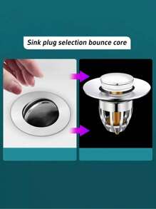 1pc Universal Bathroom Sink Stopper With Hair Catcher, Spring Core Bathtub Drain Cover, Plastic Core Pop Up Sink Plug, Basin Drain Strainer, Press Type Sink Plug, Bathroom Accessories, Bathroom Supplies