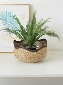 Handmade Rattan Plant Pot Basket - Succulent Flower Pot With Waterproof Lining, Boho Home Decor For Living Room/Balcony, Storage Organizer Basket (Nordic Style) - Multicolor - View 2