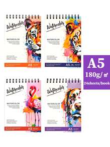1 كتاب رسم بألوان مائية سميك عالي الجودة مجلد بغلاف حلزوني A3/A4/A5 يحتوي على 24 ورقة (88 رطل/180 جرام/م2) كتب ألوان مائية سميكة خاصة بالطلاب المبتدئين، كتب رسم وتلوين بالألوان المائية للرسم اليدوي، كتب رسم وتلوين للطلاب، ورق رسم وتلوين فني