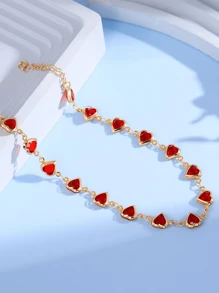 1 pezzo Elegante cavigliera a forma di cuore rosso, cavigliera di moda per donne, adatta per uso quotidiano e vacanze