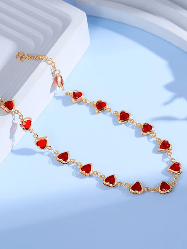 1 pezzo Elegante cavigliera a forma di cuore rosso, cavigliera di moda per donne, adatta per uso quotidiano e vacanze