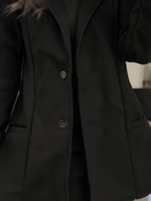 Women's Medium-Length Overcoat With Pockets Buttons Elegant Wool Blend Winter - 黑色 - 查看 3