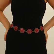 Vintage eingravierte Metall-Taillen-Kette, vielseitig einsetzbare Dekoration für Kleider, Retro-Gürtel aus Zinklegierung für Frauen, geeignet für Frühling/Sommer/Herbst/Winter