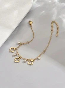 1pc Fashionable Stainless Steel Lucky Clover Pendant Bracelet , Cubic Zirconia Decor Bracelet, Suitable For Women Daily Wear, Exquisite American European Accessory