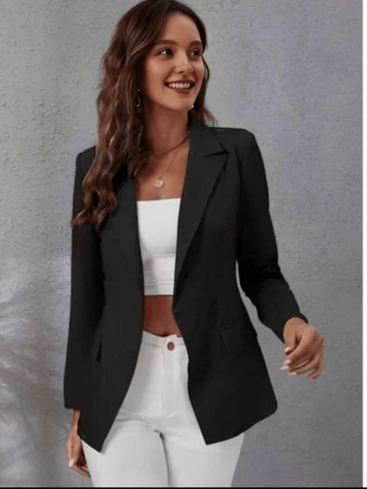 Blazer pescoço de lapela trespassado feminino casaquinho max alfaiataria social com botãoacinturadotend~encias
