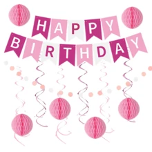 Birthday Decorations - Pink Happy Birthday Banner, Honeycomb Balls, Swirls, Garland Happy Birthday Decorations For Women, Happy Birthday Sign, Pink Birthday Decorations, Birthday Decorations - Pink Spiral Set - View 2