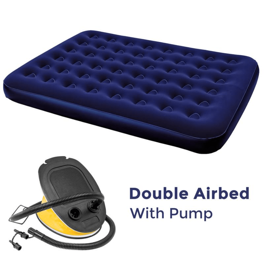 Durable Double Flocked Airbed With Foot Pump And 5-Litre Multi-Purpose Air Pump, Ideal For Camping Trips, Festivals, And Sleepovers, Waterproof And Soft Flocked Finish Mattress, 75' X 54' X 9'