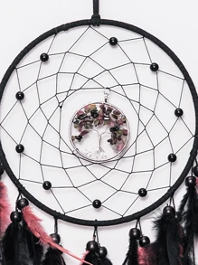 1 Stück schwarzer & rosa Kristall Lebensbaum Federtraum Catcher Wanddekoration im Gothic Stil, handgemacht mit Kristallsteinen