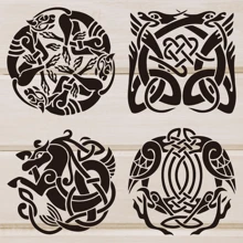 4 Stücke wiederverwendbare keltische Tattoo Schablonen, 15,2 x 15,2 cm Malvorlagen für Holz, Stoff, Wände, Möbel, Scrapbooking, Glas, DIY Handwerksartikel Schulmaterial, Schulanfang