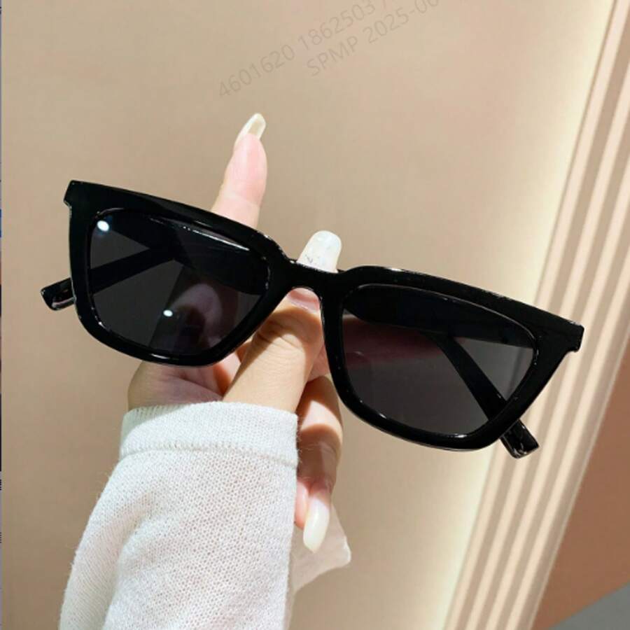 1 件女士时尚小框方形时尚眼镜，复古百搭眼镜 - 黑色 - 查看 1