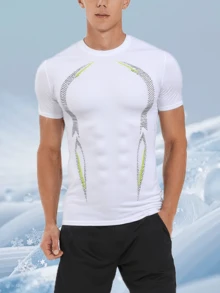 6pcs Men's Sports Suit Body Shaping Fitness Round Neck Short Sleeve BEAST Pattern Shorts Suitable For Running Basketball Indoor And Outdoor Activities - 彩色 - 查看 3