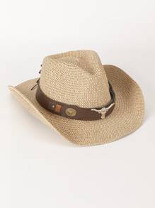 1pc Boho Animal Retro Print Rivet Inlaid Colorblock Water Drop Shaped Hat, Versatile For Men And Women, All Season