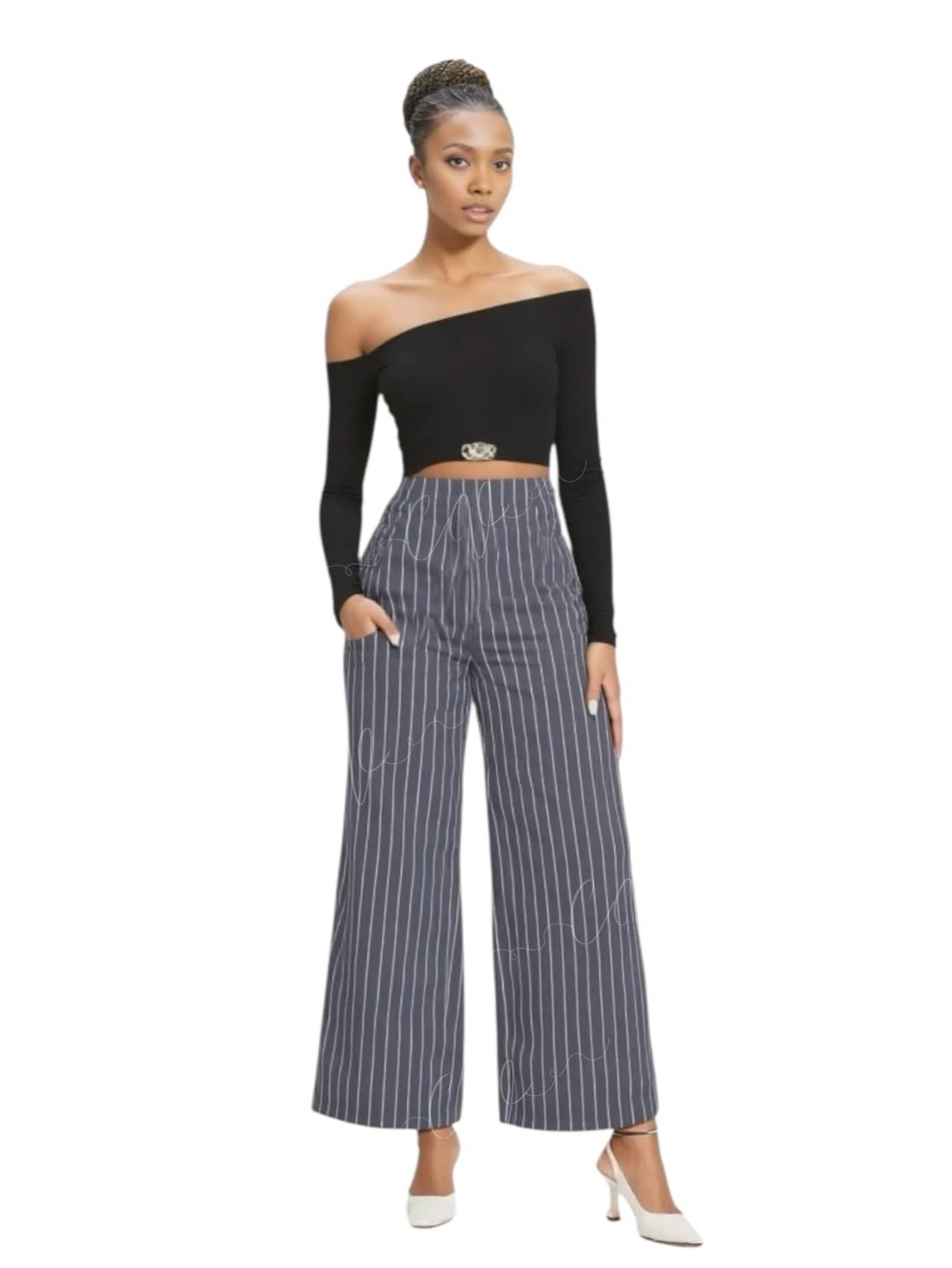 Pantalón con Pinzas Acampanado. Elegante. Oficina. - Gris Claro - Ver 1