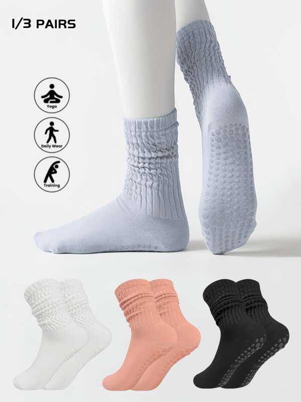 1-3 Pairs Solid Color Silicone Anti-Slip Yoga Socks, Shock-Absorbing, Noise-Reducing, Wear-Resistant. Indoor Jumping Rope Floor Socks Suitable For Professional Fitness, Pilates, Ballet And Outdoor Sports, Also Suitable For Daily Wear, Unisex