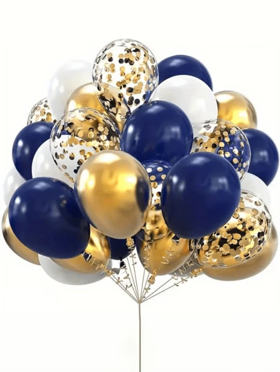 40pcs Blue, Gold & White Snowflake Latex Balloons, Wedding Decorations, Birthday Party Decor, Anniversary Celebration, Holiday Decorations, Graduation, Home Decor