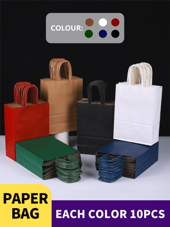 10pcs Multicolor Gift Bags With Handles, Kraft Paper Party Bags Suitable For Christmas Parties, Weddings, Birthdays, Celebrations, Parties, DIY, 5 Sizes