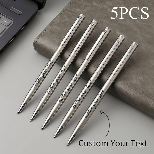 1/2/5pcs Custom Stainless Steel Ballpoint Pen,Customizable With Name Or Logo, - Durable, Medium Tip, Twist Action, Smooth Writing, Perfect For Office, Birthday,Customized Personalized Wedding Gift